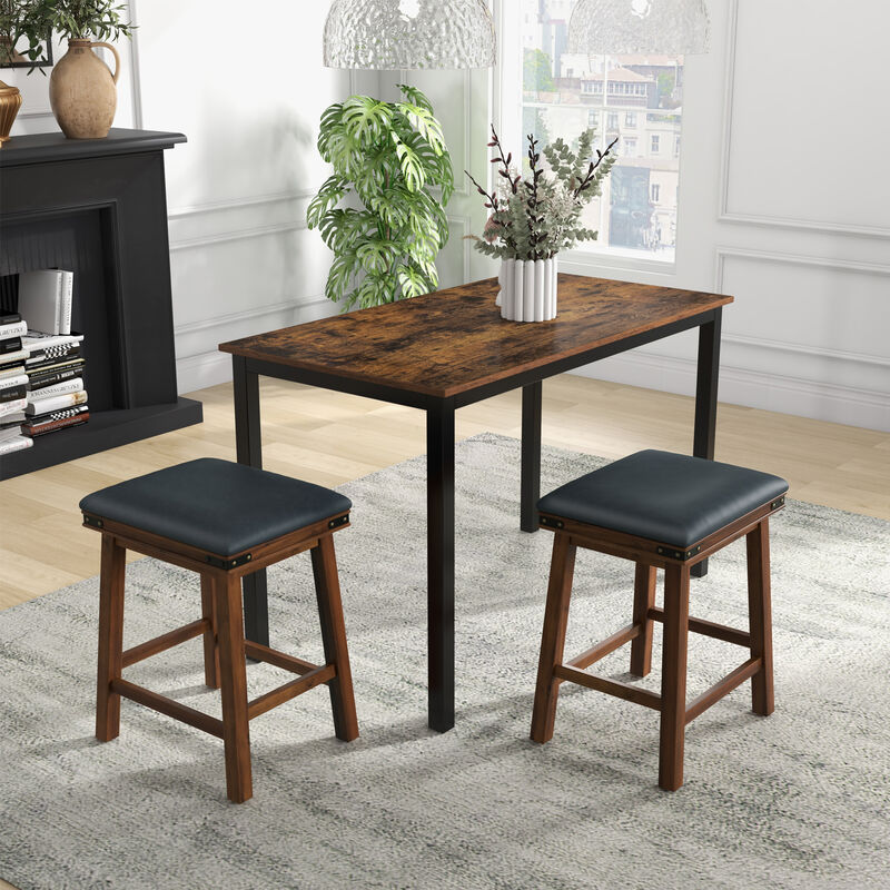Set of 2 Dining Bar Stool with Rubber Wood