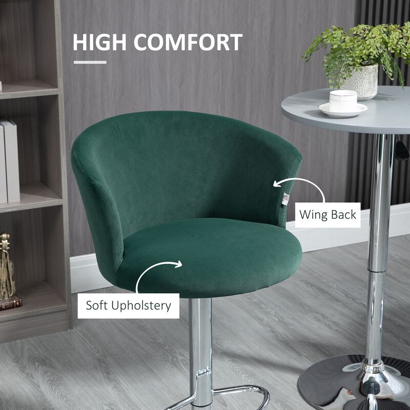 Adjustable Bar Stools Set of 2, Upholstered Counter Height Barstool with Swivel Seat, Wing Back, Footrest for Dining Room, â€ŽDark Green