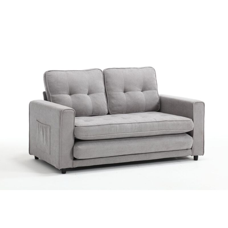 Convertible Sofa Bed Set in Gray & Beige Linen Fabric