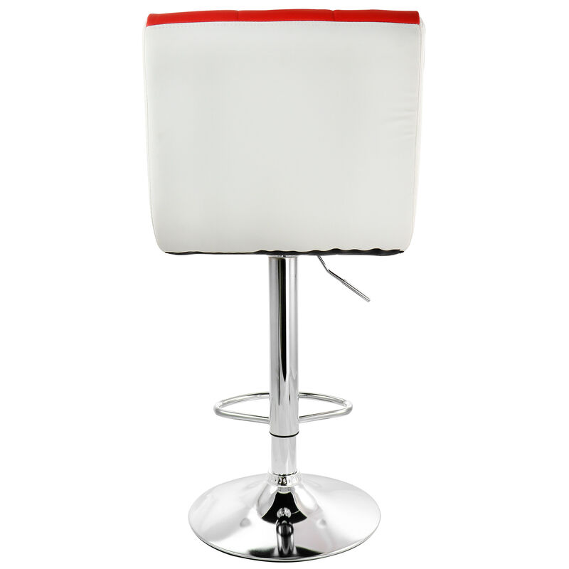 Elama 2 Piece Faux Leather Tufted Bar Stool in Red and White with Chrome Base