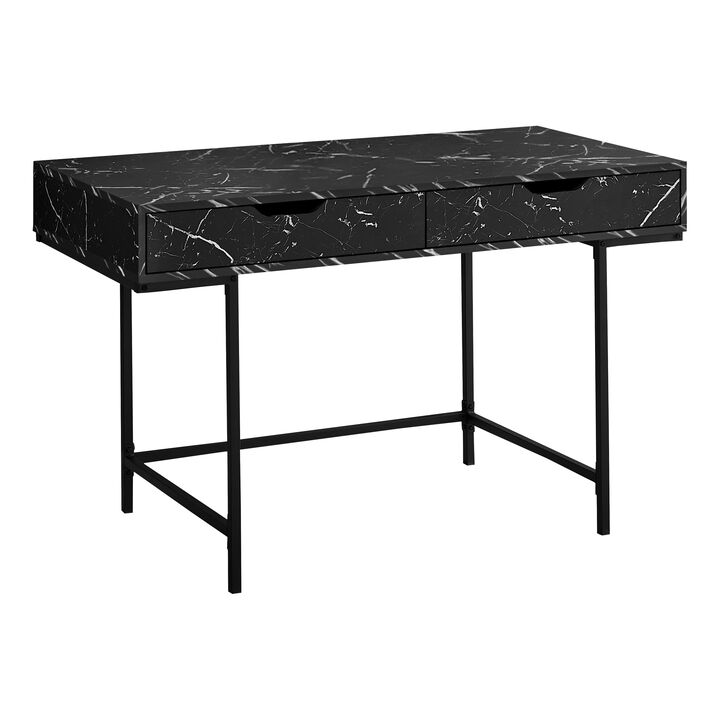 Monarch Specialties I 7552 Computer Desk, Home Office, Laptop, Storage Drawers, 48"L, Work, Metal, Laminate, Black Marble Look, Contemporary, Modern