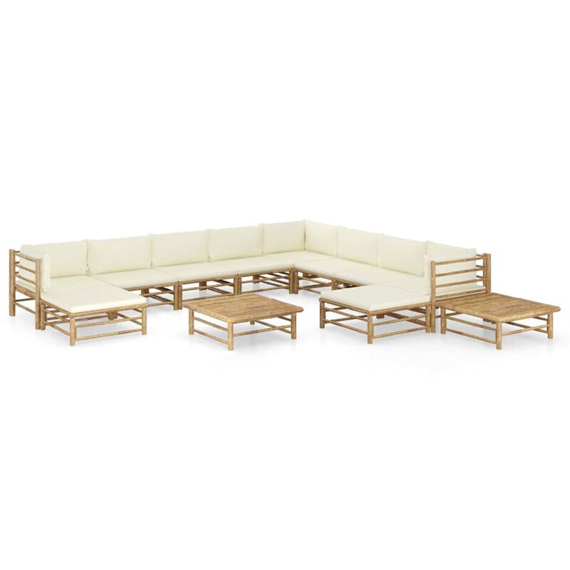 vidaXL 12 Piece Garden Lounge Set with Cream White Cushions Bamboo