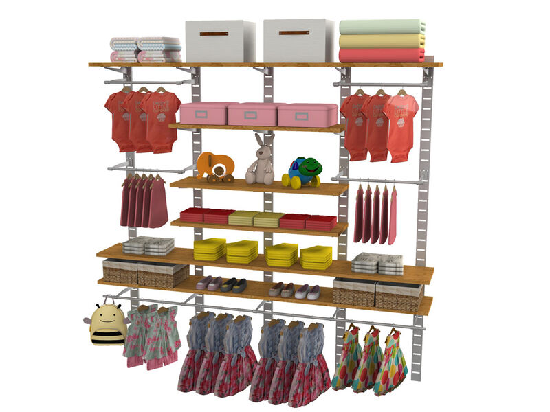 Stylish Kids Closet Unit 91" High with 9 Shelves 48" Length 14"- 16" Width + Hanging Rails 24" & 48" Length | 4 Sections- Shelves Sold Separately