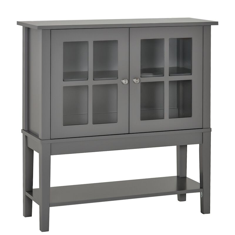 Gray Modern Buffet: Sideboard Cabinet with Glass Doors