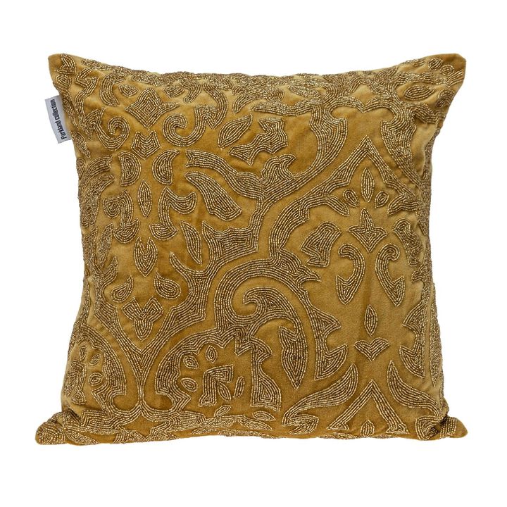 18" Yellow and Gold Transitional Beaded Throw Pillow