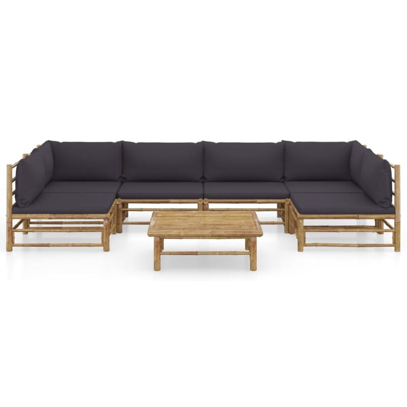 vidaXL 7 Piece Garden Lounge Set with Dark Gray Cushions Bamboo