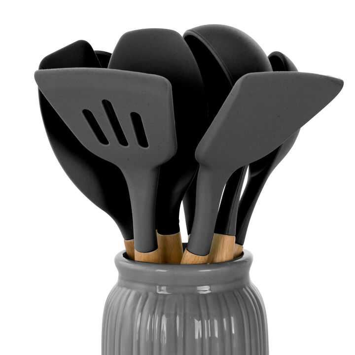 MegaChef Gray Silicone and Wood Cooking Utensils, Set of 9