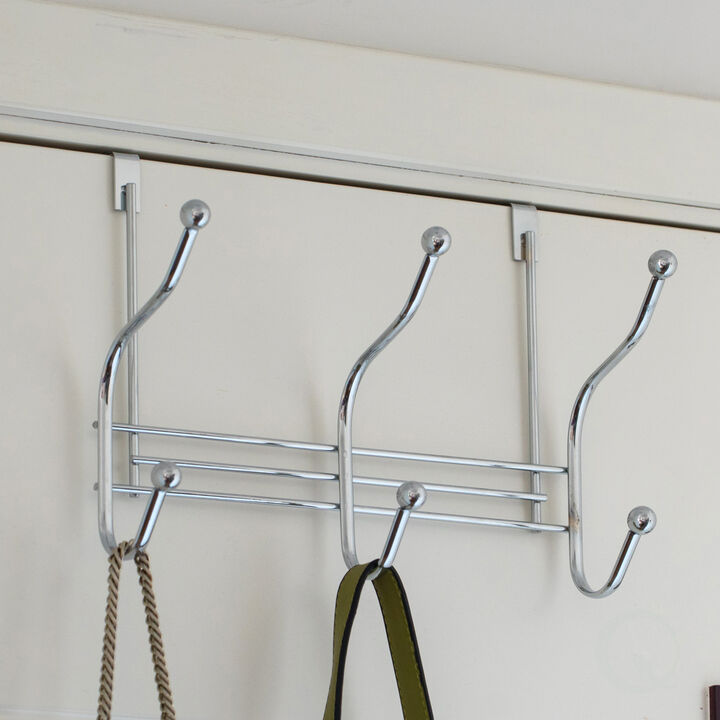Chrome 6 Hook Hanger Organizer, Hang Over The Door Kitchen Vanity Towel Hook, Entryway Coat Rack
