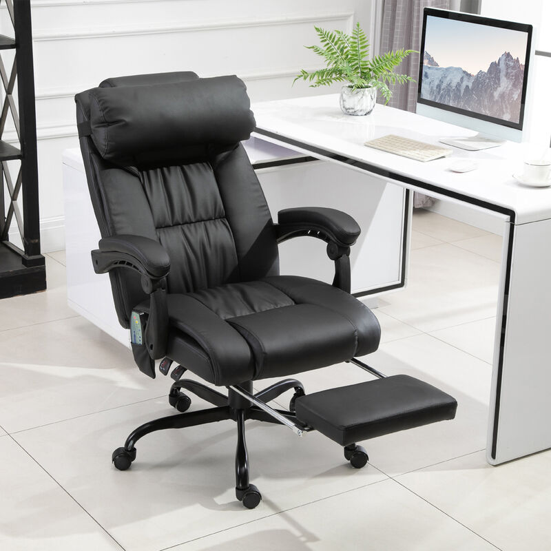 Vinsetto High Back Vibration Massage Office Chair with 6 Points, Hight Adjustable Computer Desk Chair, Reclining Office Chair with Retractable Footrest and Remote, Black