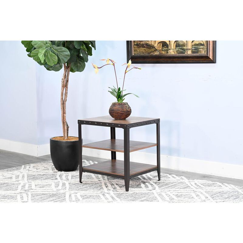 Sunny Designs San Diego Metal & Solid Wood End Table in Brown