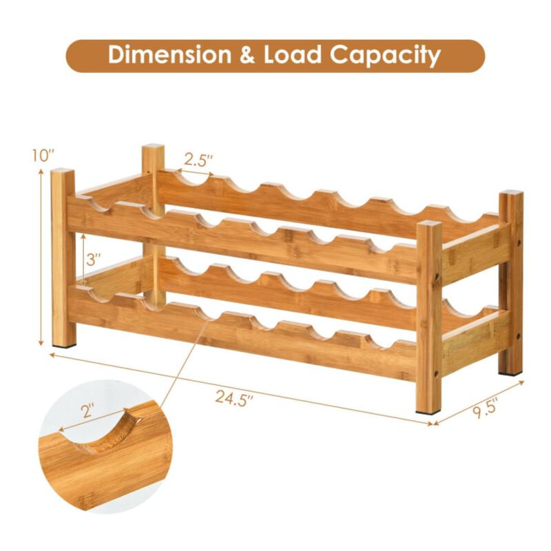 Hivvago 2-Tier 12 Bottles Bamboo Storage Shelf  Wine Rack