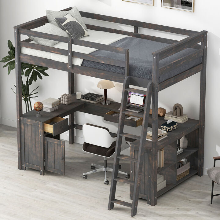 Merax Loft Bed with Desk  and Storage Shelves