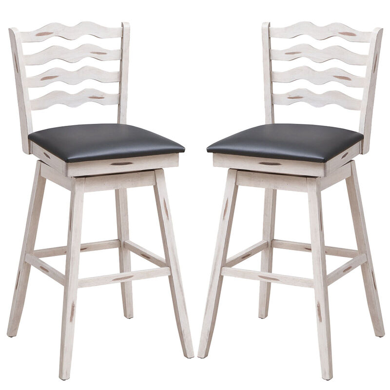360° Swivel Bar Stools with Rubber Wood Frame and Ergonomic Backrest and Footrest