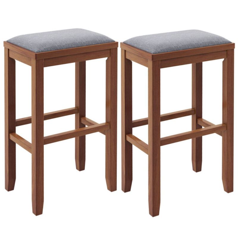 Hivago 2 Pieces 31 Inch Upholstered Bar Stool Set with Solid Rubber Wood Frame and Footrest
