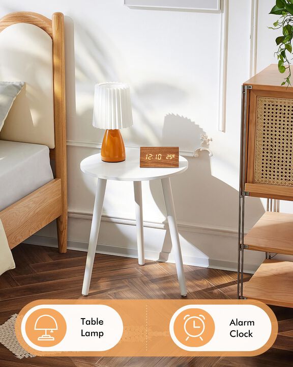 Apicizon White Side Table, White End Table for Small Spaces, Living Room, Bedroom, Small Round Bedside Table Nightstand Coffee w