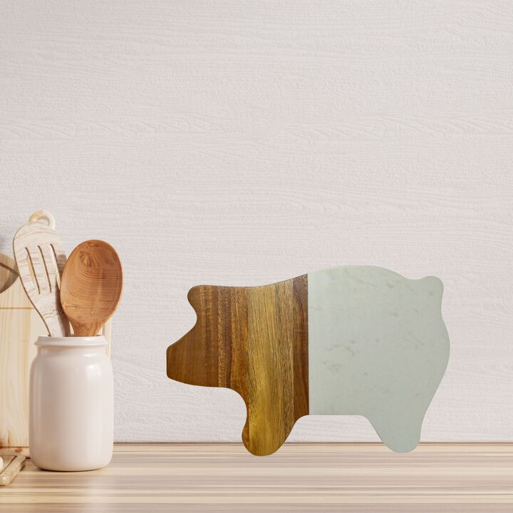 White Marble and Acacia Wood Pig Board