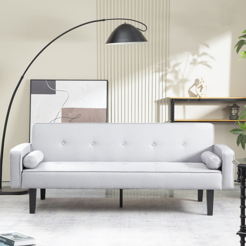 Modern Linen Futon Sofa Bed with Armrests