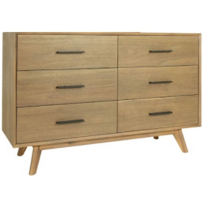 Cid Allie 53 Inch Modern Dresser, 6 Drawers, Solid Acacia, Walnut Brown - Benzara