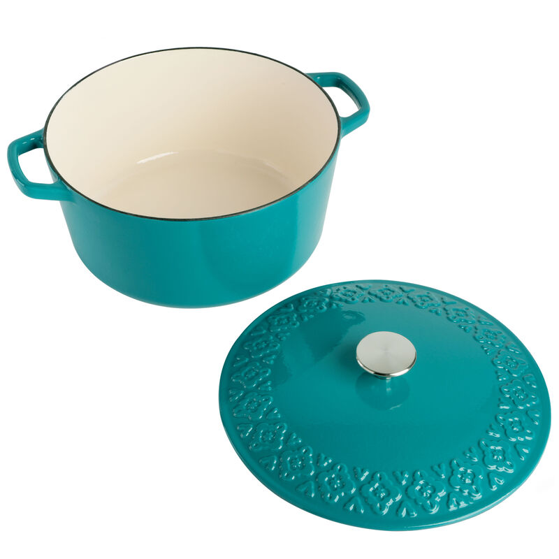 Spice By Tia Mowry Savory Saffron 6 Quart Enameled Cast Iron Dutch Oven with Lid in Teal