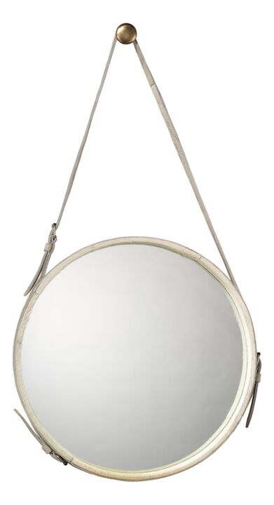 Round Steel Mirror, White Hide