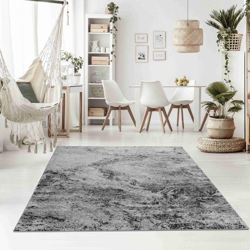 Sakarya Contemporary Abstract Splash Grey Black Indoor Area Rug