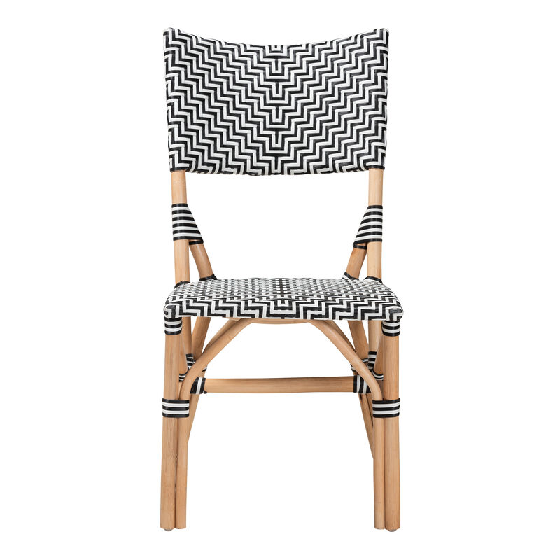 bali & pari Wagner Modern French Black and White Weaving and Natural Rattan Bistro Chair