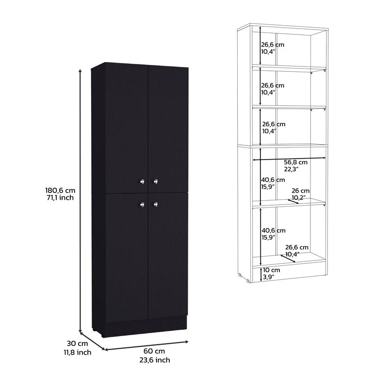 Lynch Kitchen Pantry 71" H, 4 Doors, 5 Adjustable Shelves, Laundry, Black , Kitchen