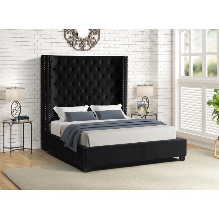 Best Master Furniture Yvonne Velvet Upholstered Queen Platform Bed in Black