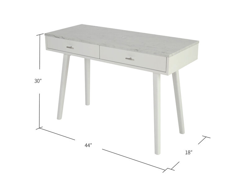 Viola 44" Rectangular Italian Carrara White Marble Writing Desk with Walnut Leg