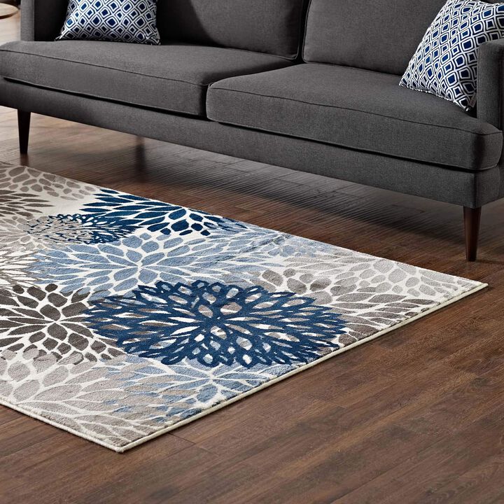 Calithea Vintage Classic Abstract Floral 5x8  Area Rug - Blue, Brown and Beige