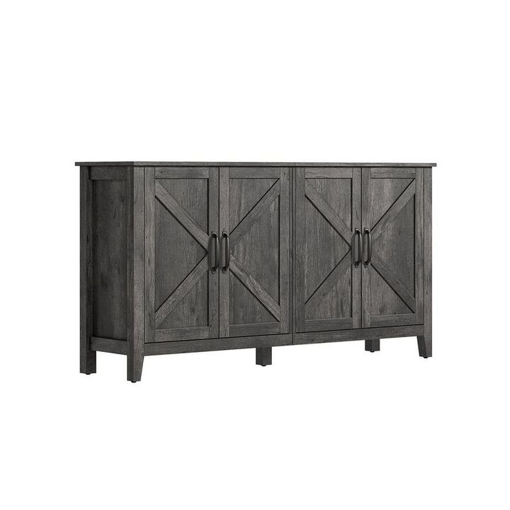 Lyxa 59 Inch Sideboard Storage Cabinet, Farmhouse Rustic Brown Wood - Benzara