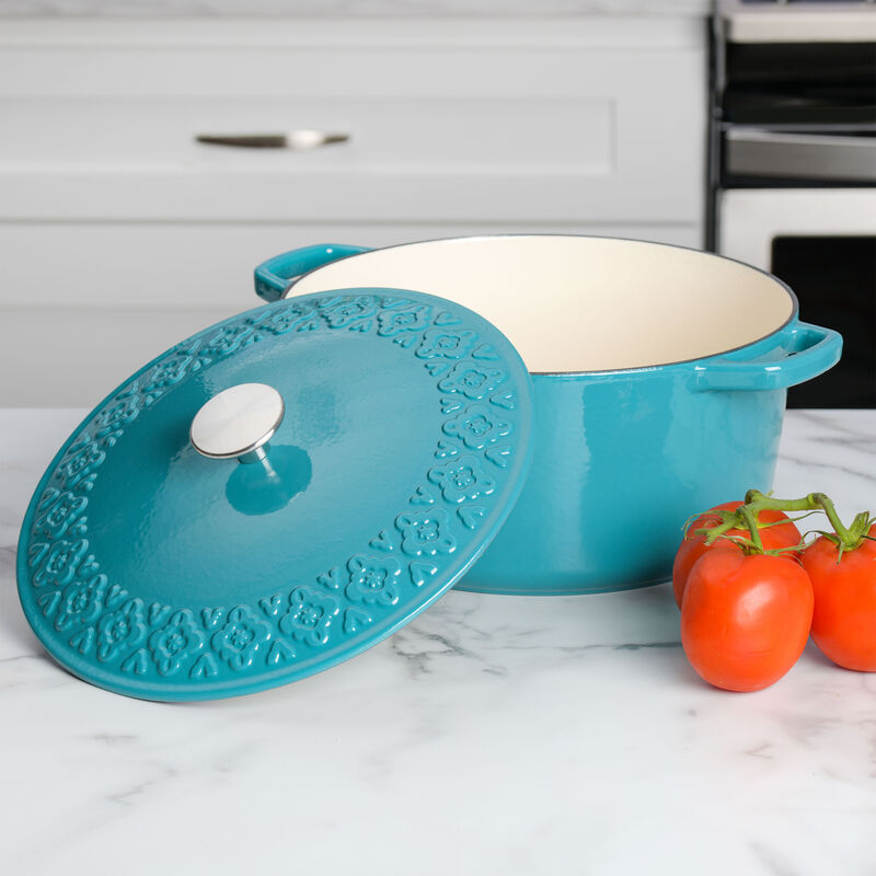 Spice By Tia Mowry Savory Saffron 6 Quart Enameled Cast Iron Dutch Oven with Lid in Teal