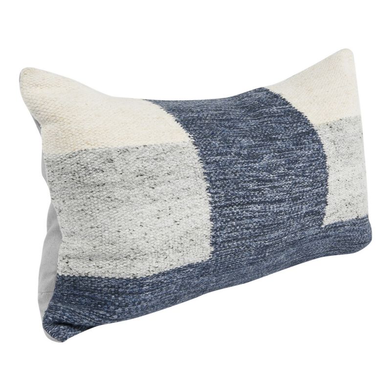 14 x 26 Lumbar Accent Throw Pillow, Color Block Pattern, Blue, Gray, White-Benzara