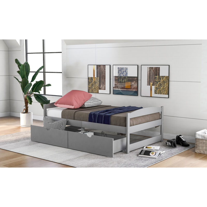 Twin Size Platform Bed, with Two Drawers