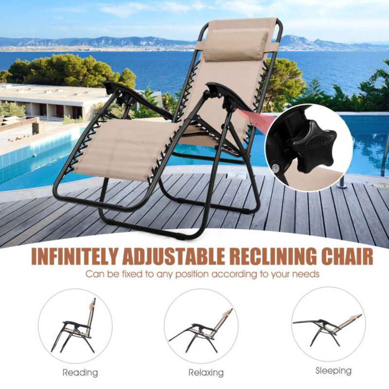 3 Pieces Folding Portable Zero Gravity Reclining Lounge Chairs Table Set