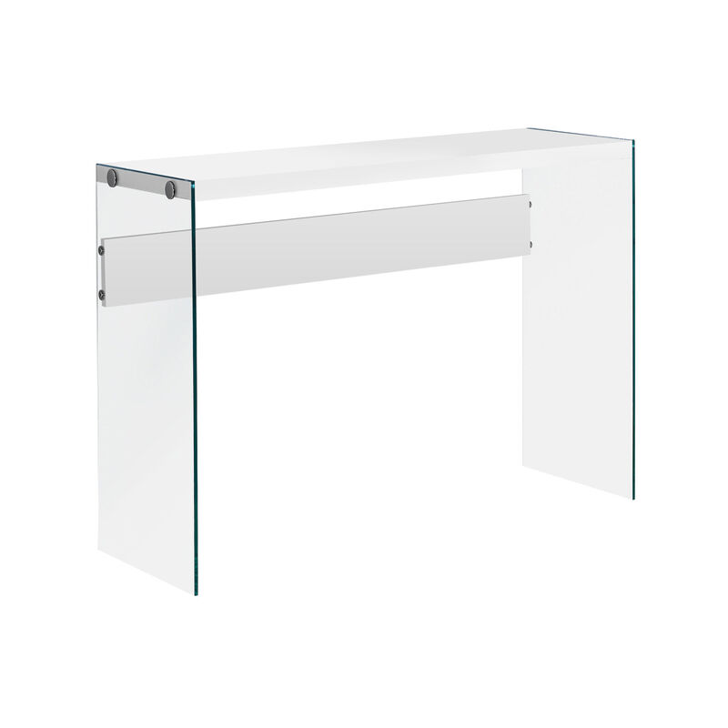 Monarch Specialties I 3288 Accent Table, Console, Entryway, Narrow, Sofa, Living Room, Bedroom, Tempered Glass, Laminate, Glossy White, Clear, Contemporary, Modern