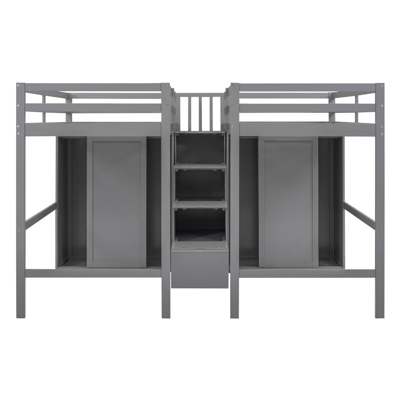 Merax Double Loft Beds with Wardrobes and Staircase