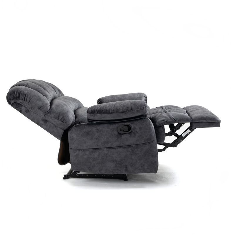 Large Manual Recliner Chair In Fabric For Living Room, Gray