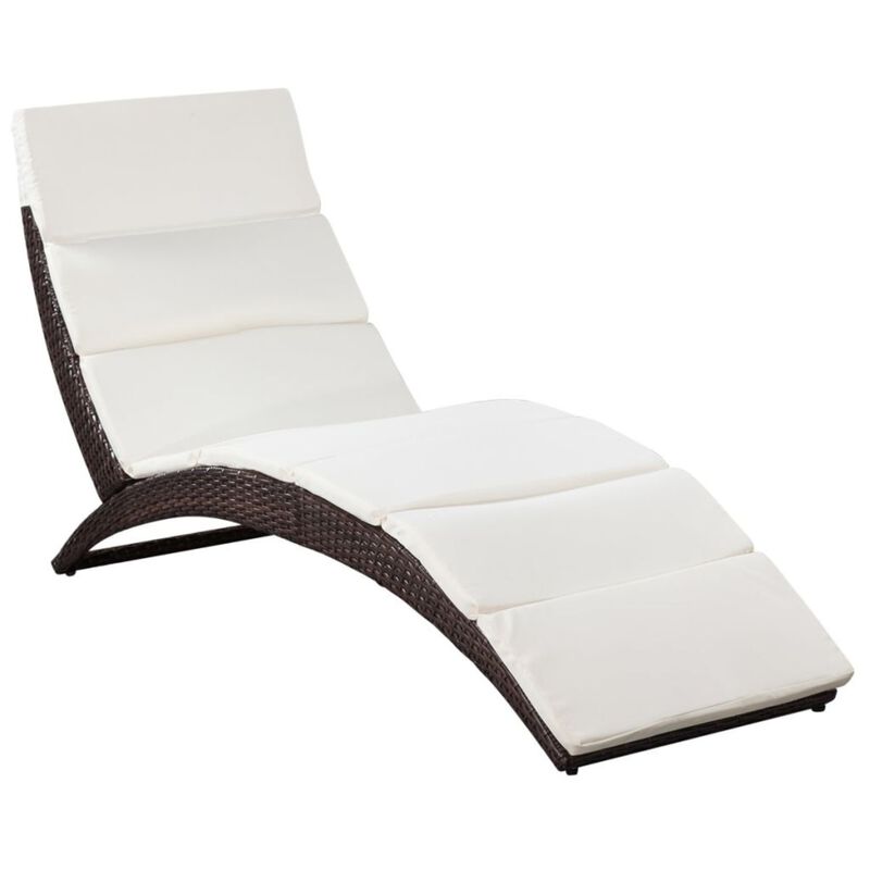 vidaXL Folding Sun Lounger with Cushion Poly Rattan Brown