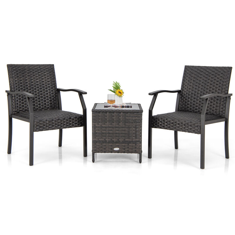 3 Piece Patio Wicker Chair Set with Quick Dry Foam Cushions