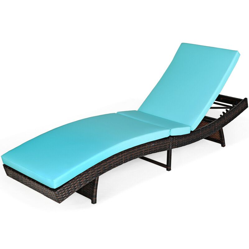 Patio Folding Adjustable Rattan Chaise Lounge Chair with Cushion