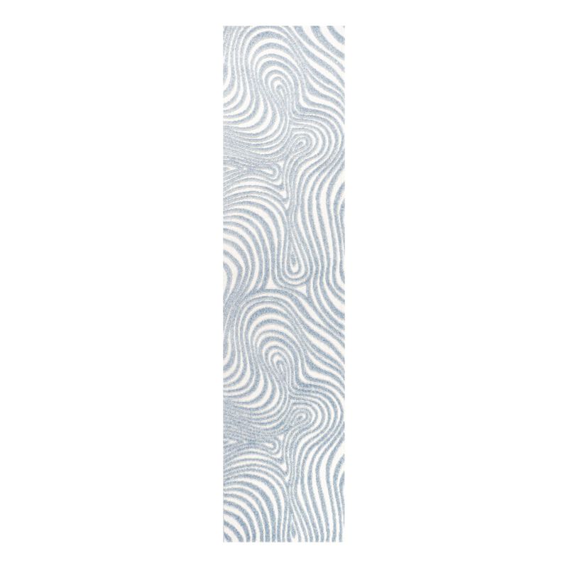 Maribo High-Low Abstract Groovy Striped Dark Blue/Cream 5 ft. x 8 ft. Indoor/Outdoor Area Rug