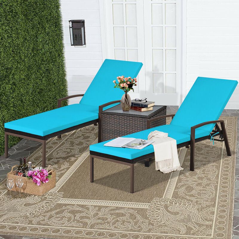 2 Pieces Patio Rattan Adjustable Back Lounge Chair with Armrest and Removable Cushions