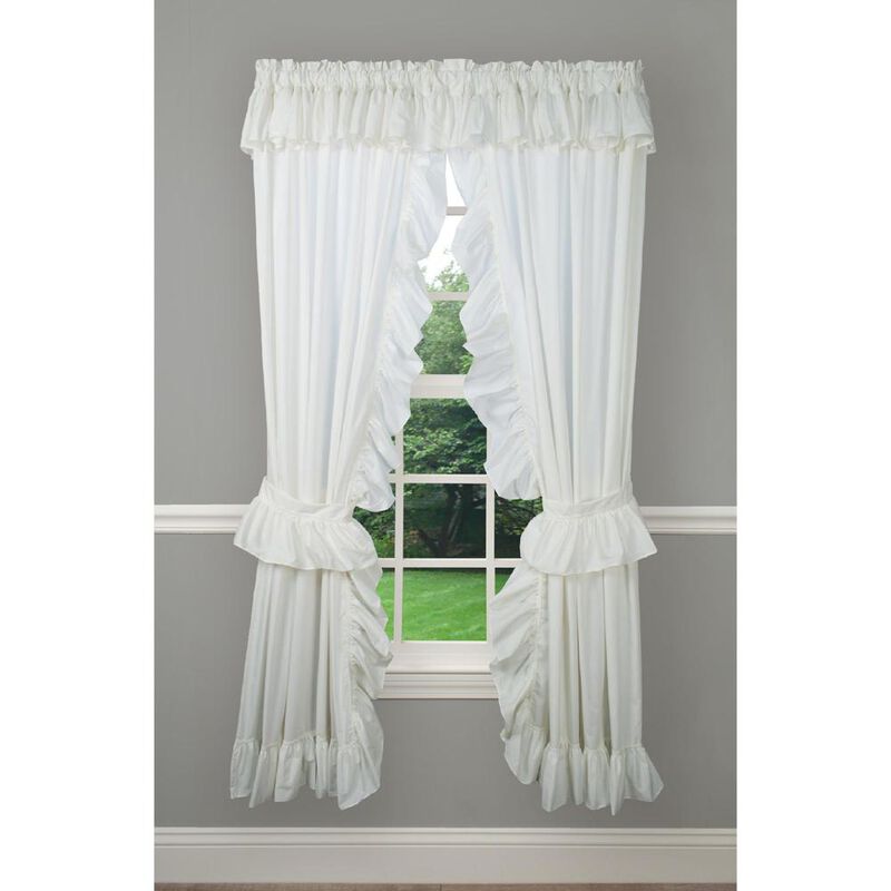 Ellis Curtain 2-Piece Ruffled Priscilla Window Curtain Panel Pair with ties - 80x84" White