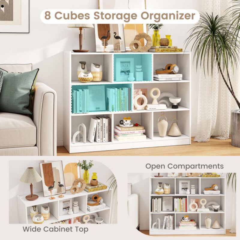 Hivvago 3-Tier Open Bookcase 8-Cube Floor Standing Storage Shelves Display Cabinet