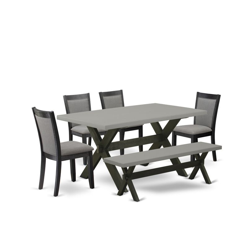East West Furniture X696MZ650-6 6Pc Dining Set - Rectangular Table , 4 Parson Chairs and a Bench - Multi-Color Color
