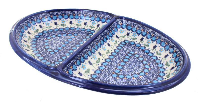 Blue Rose Polish Pottery Poinsettia Large Divided Dish