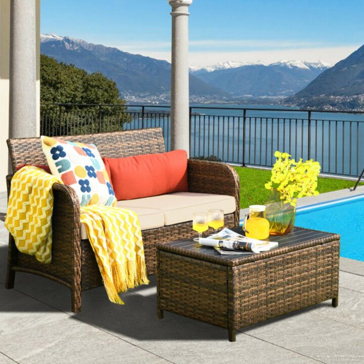 Hivvago 2 Pieces Cushioned Patio Rattan Furniture Set