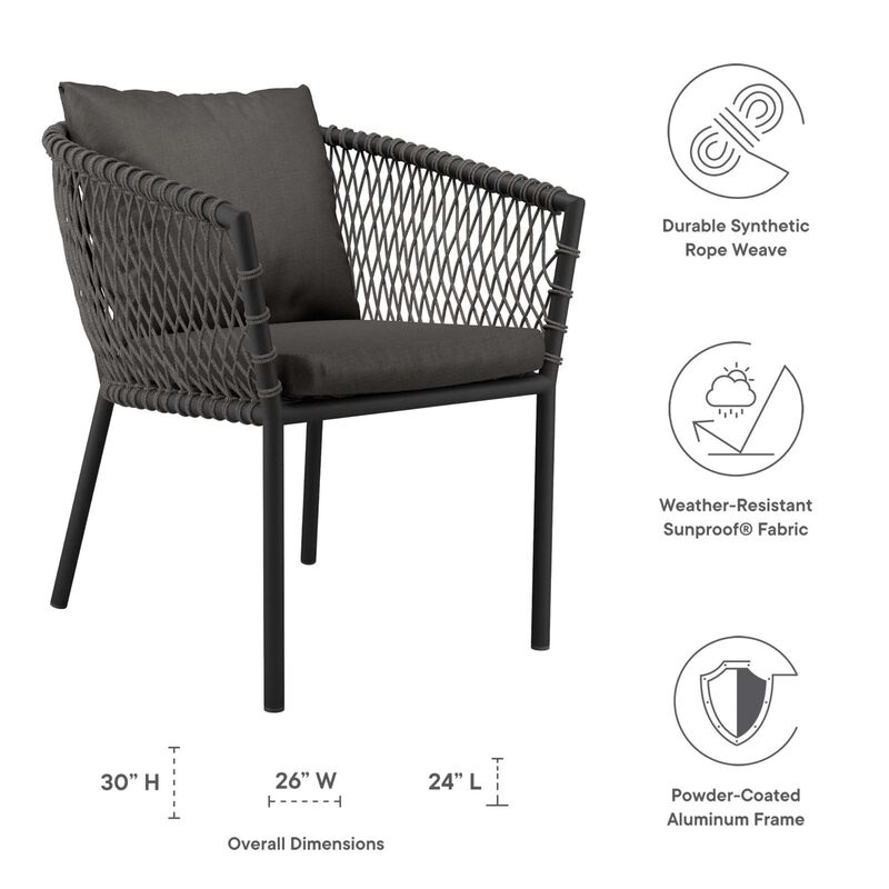 Modway Sailor Aluminum and Fabric Outdoor Patio Dining Armchair in Charcoal