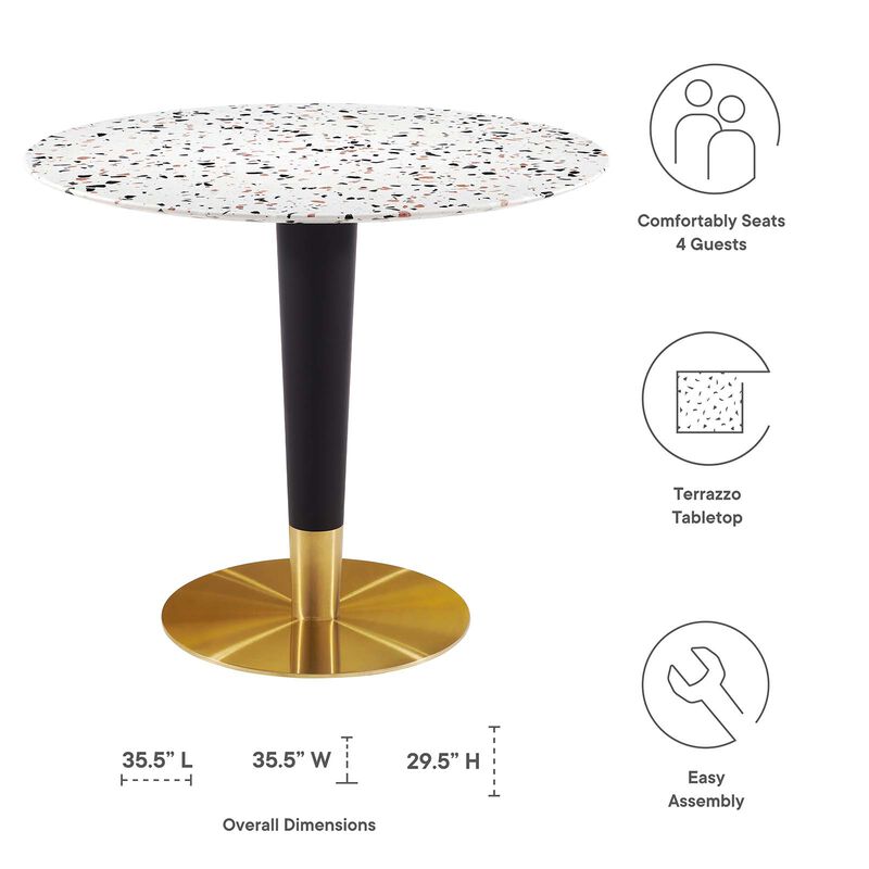 Modway - Zinque 36" Round Terrazzo Dining Table Gold White
